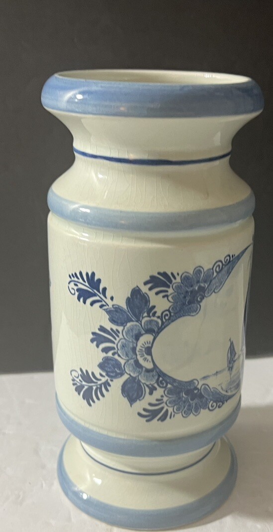 Vintage Hand Painted Delfts G K B  7” Canister Rare Shape Holland