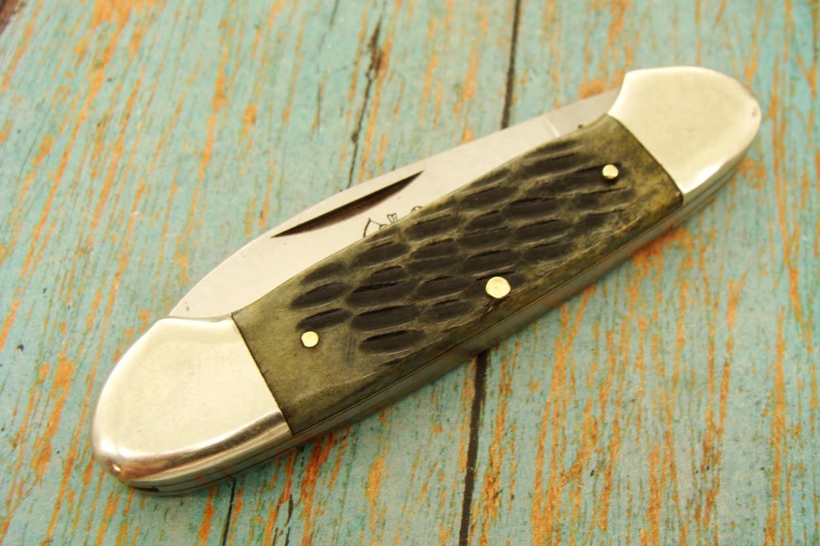 VINTAGE FROST CUTLERY JAPAN GREEN BONE FOLDING CANOE POCKET KNIFE FALCON KNIVES