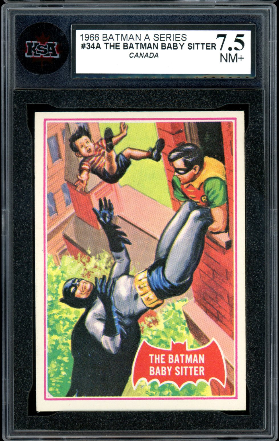 1966 TOPPS BATMAN A Series Canada RED BAT #34 The Batman baby Sitter KSA 7.5 NM+ 1966 TOPPS BATMAN A Series Canada RED BAT #34 The Batman baby Sitter KSA 7.5 NM+