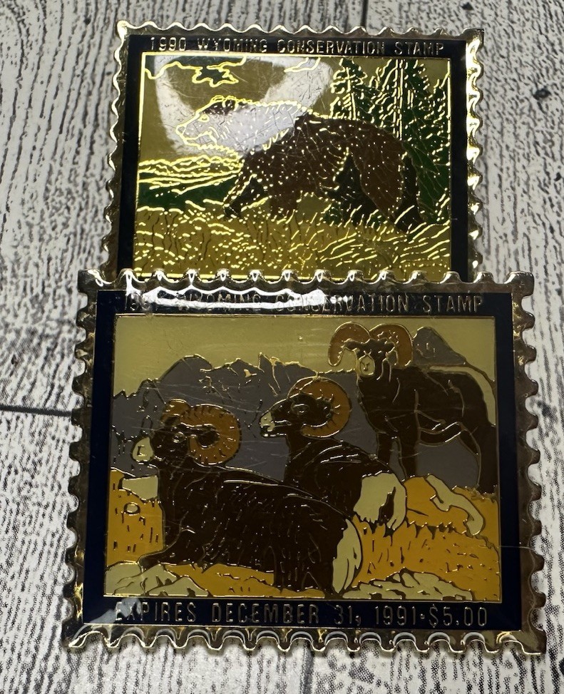 1990 & 1991 Wyoming Conservation Stamp Design Pins Lapel Enamel Collectible lot 1990 & 1991 Wyoming Conservation Stamp Design Pins Lapel Enamel Collectible lot