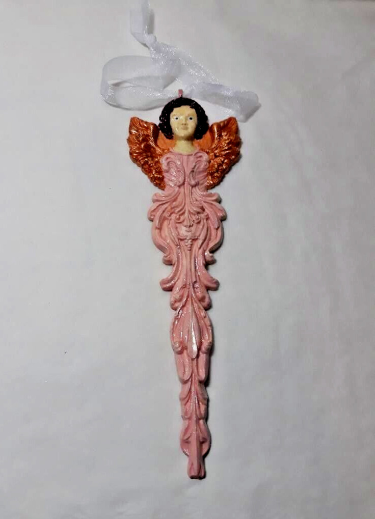Handmade Hand Painted Brown Haired Angel Christmas Tree Ornament