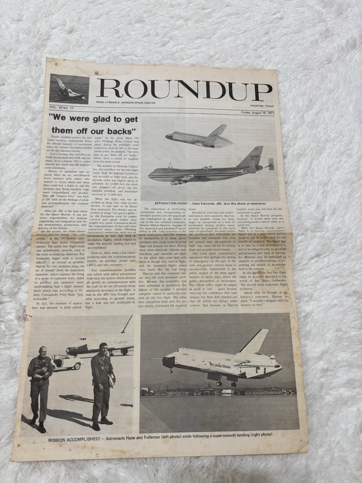 1977 NASA Space News Roundup Space Shuttle Enterprise First Free Flight ALT JSC 1977 NASA Space News Roundup Space Shuttle Enterprise First Free Flight ALT JSC
