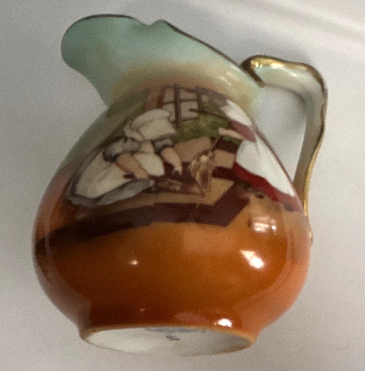 Royal Bayreuth Hand Painted Porcelain Pitcher Gold Trim Scenic 3 oz 1900-1919