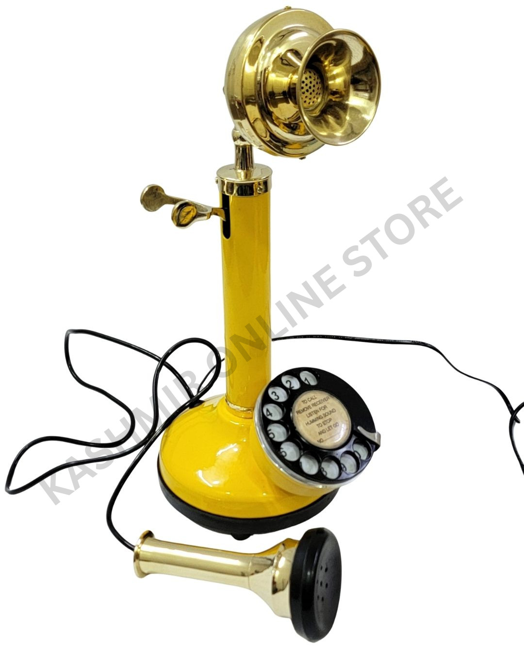 Antique Yellow Vintage Telephone – Classic Working Rotary Candlestick Landline .