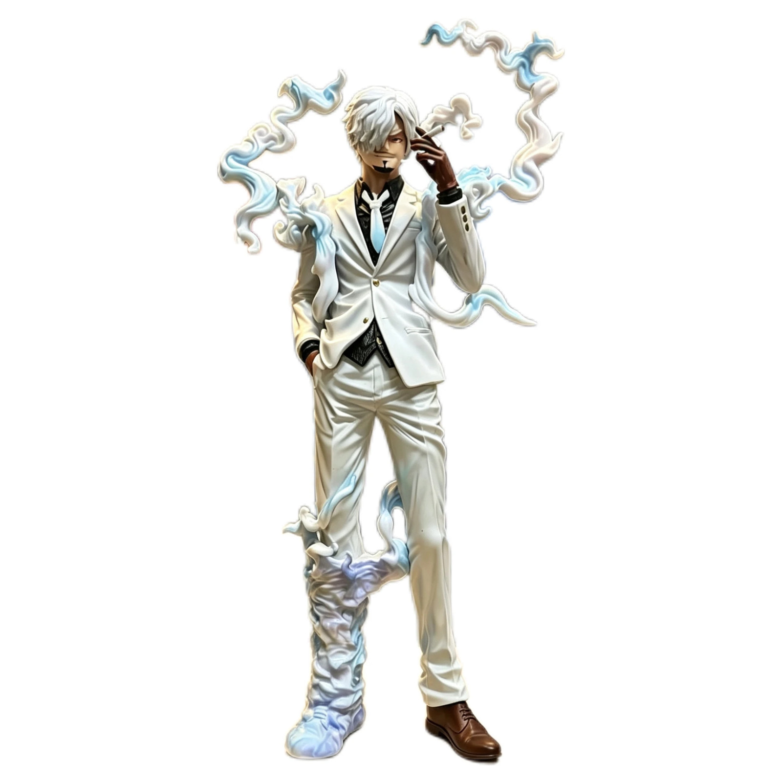 25Cm/9.8In One Piece Nika Sanji Figure in White Suit Demon Wind Leg Smoke Scene