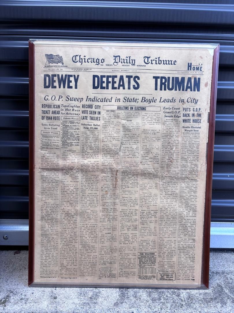 Authentic 1948 Dewey Defeats Truman Chicago Tribune COMPLETE Paper - Framed