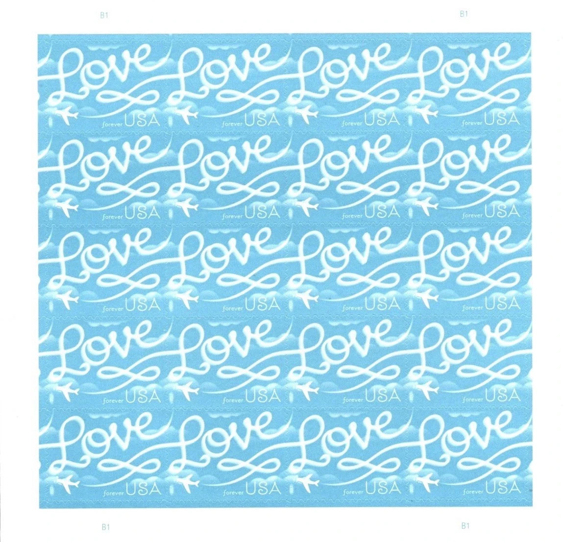 Pristine MNH 2017 Love Skywriting, Sheet of 100 First Class, Unused,5 Books