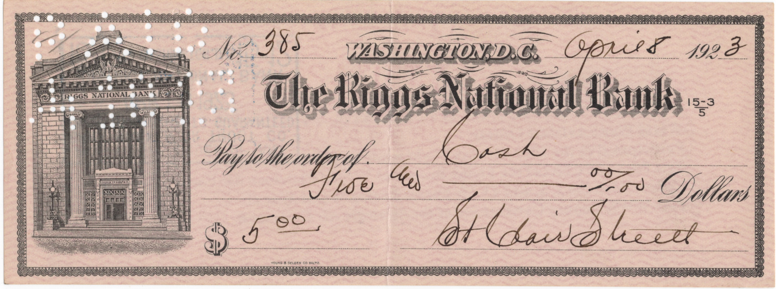 Maj Gen St Clair Streett Signed 1923 Bank Check, Alaska Flight Leader