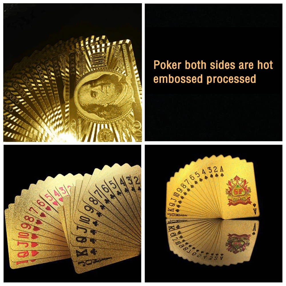 2 Decks Luxury 24K Gold Foil Poker Playing Cards Waterpoof Plastic Set Gift
