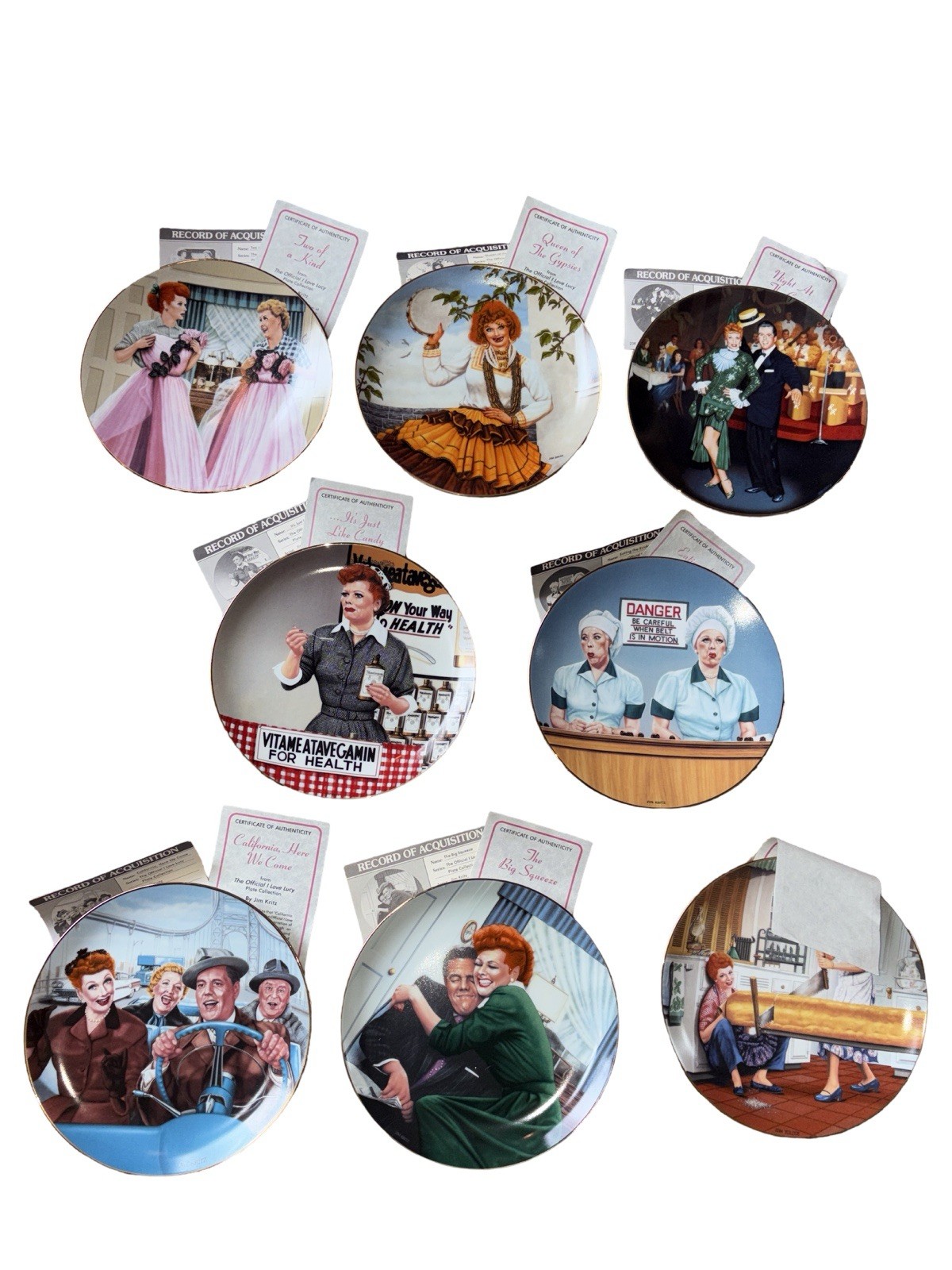 Vtg. Hamilton I Love Lucy Set X 8 Collectible Plates In Original Box With COA
