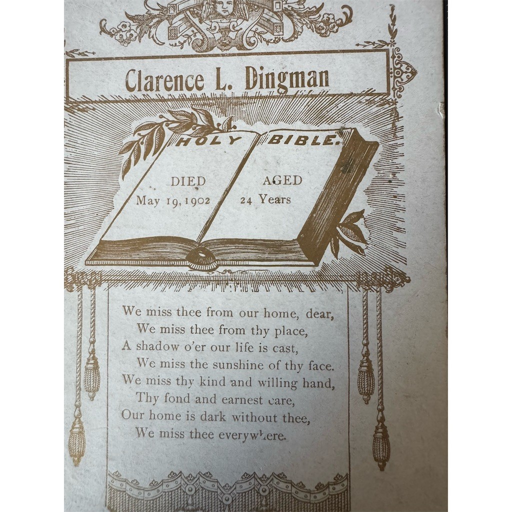 Antique Memorial Mourning Card To the Memory of Clarence L. Dingman 1902
