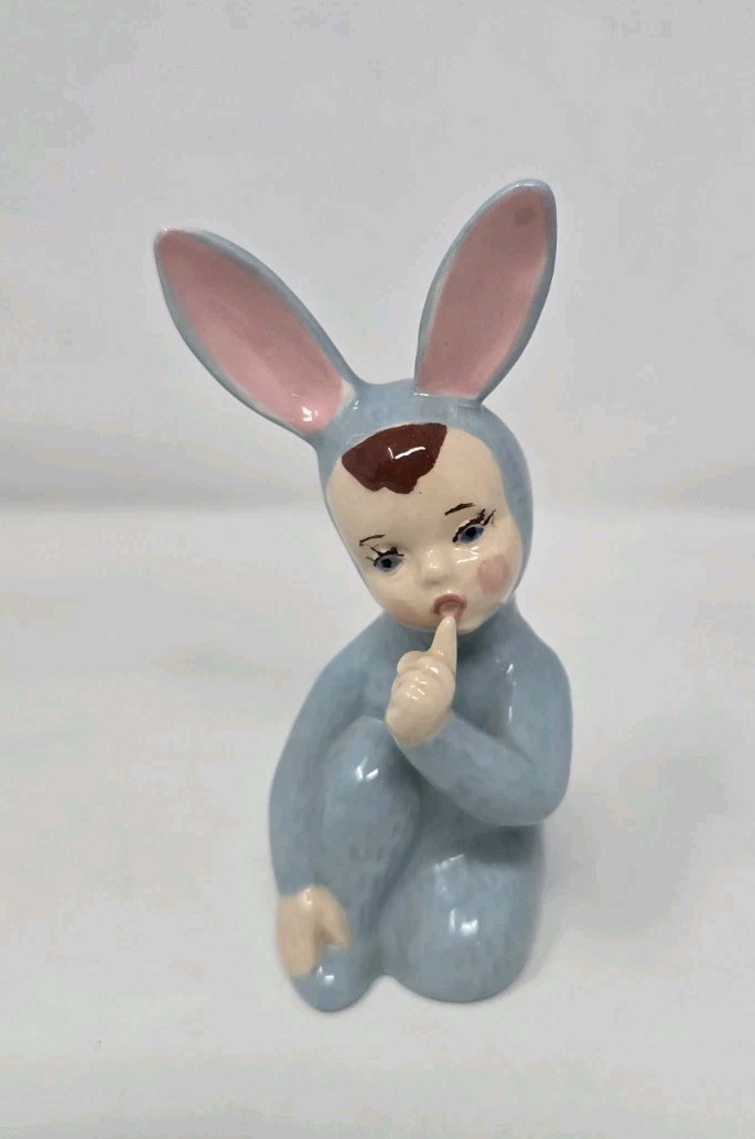 MCM Kitsch Holland Mold Quiet Time Ceramic Bunny Blue 5\