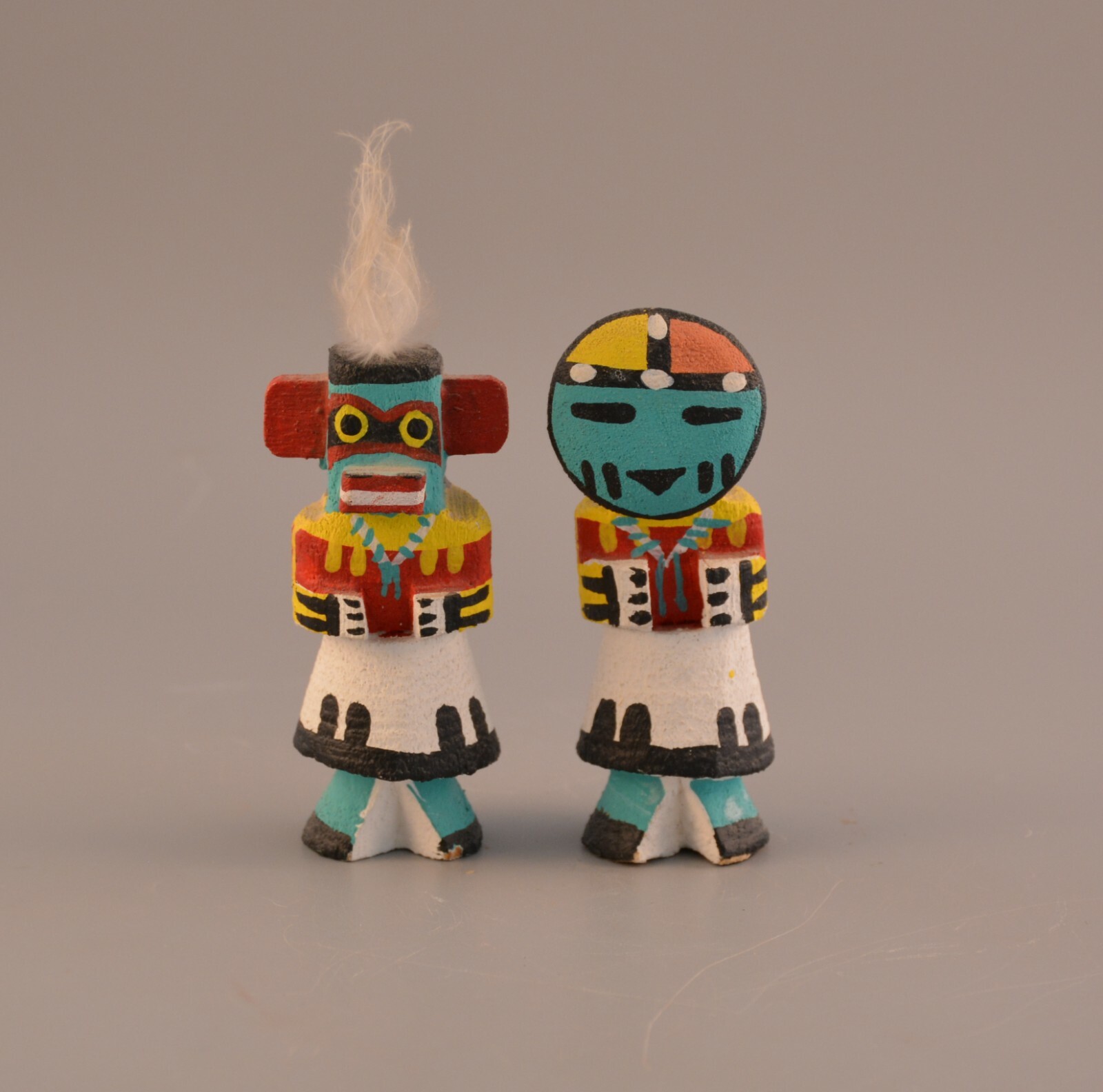 Two Vintage Route 66 Hopi Kachinas - Sun - Warrior - Both Signed Pooley - 3.5\