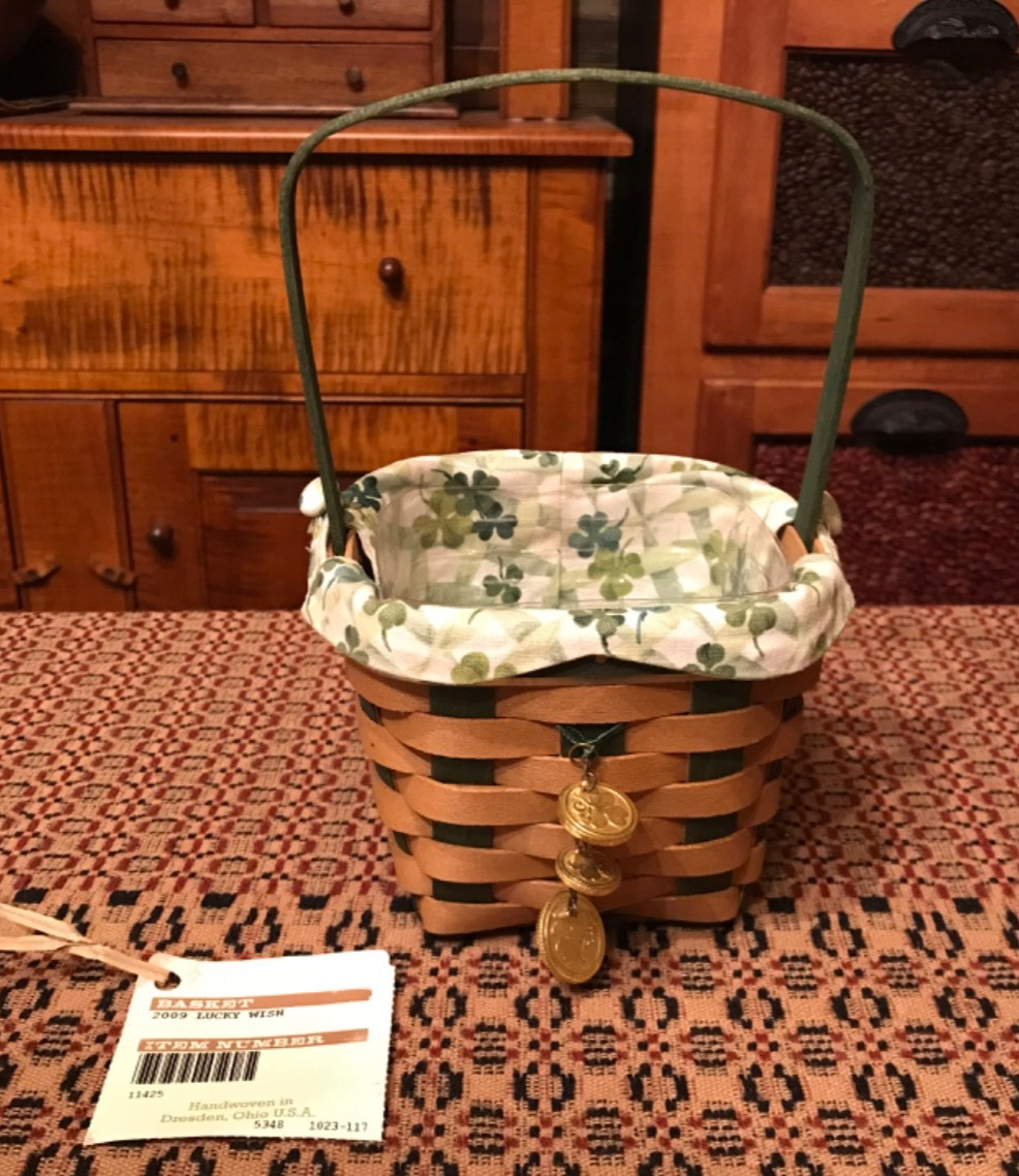 Longaberger Basket 2009 Lucky Wish Basket with liner, protector and tie-on