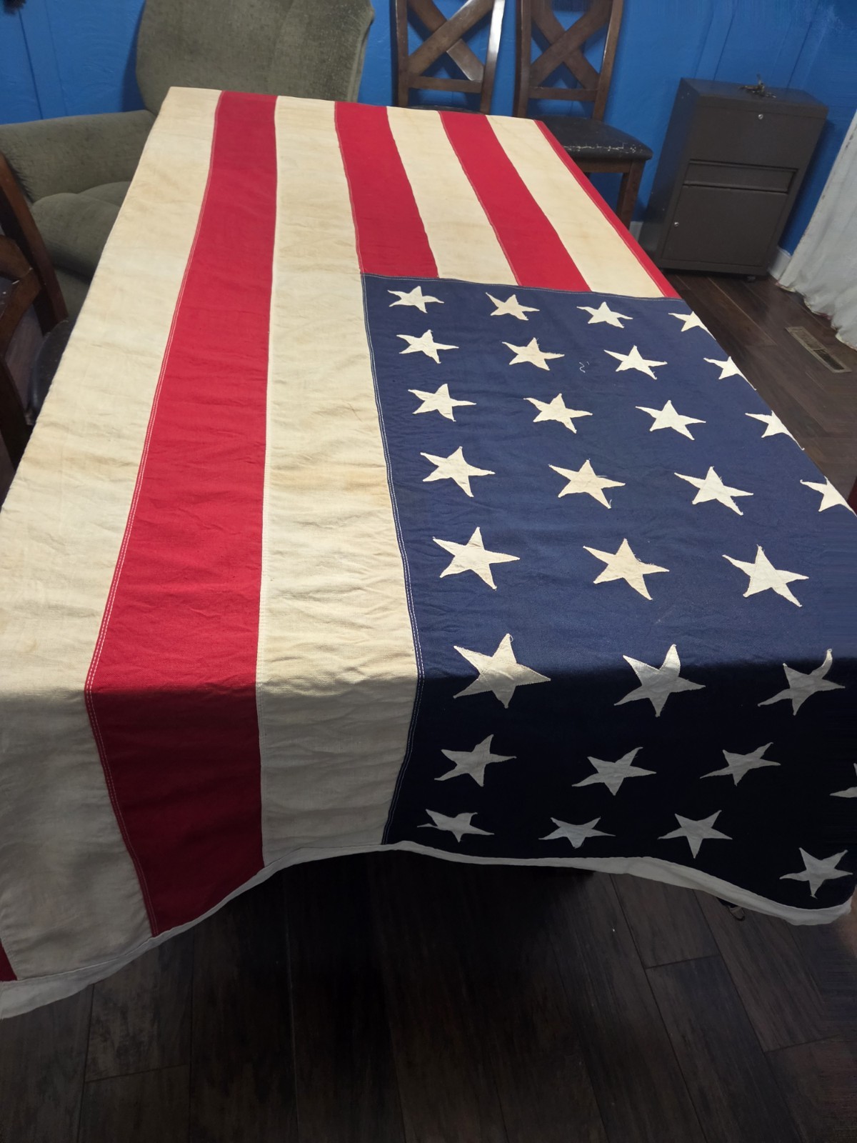 Vintage 48 Star American Flag Sewn Stars Stripes Cotton Bunting 5x9 Large US