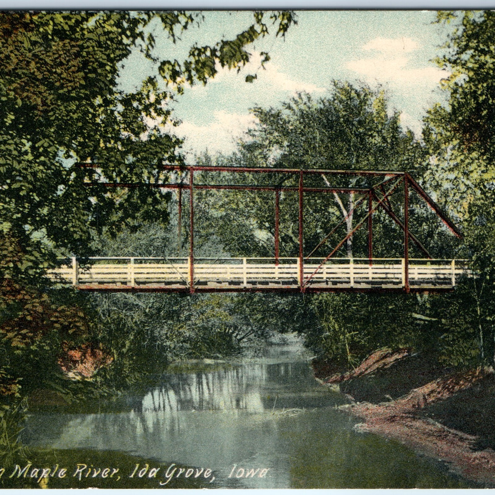 c1910s Ida Grove, IA Maple River Truss Bridge Postcard WW Williams Iowa