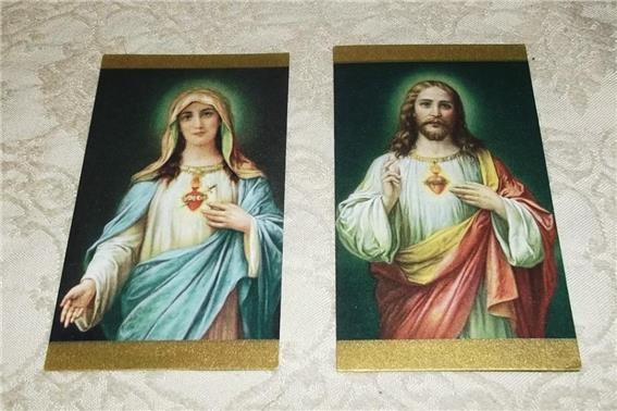 2 VINTAGE CATHOLIC IMMACULATE HEART OF MARY & SACRED HEART OF JESUS HOLY CARDS