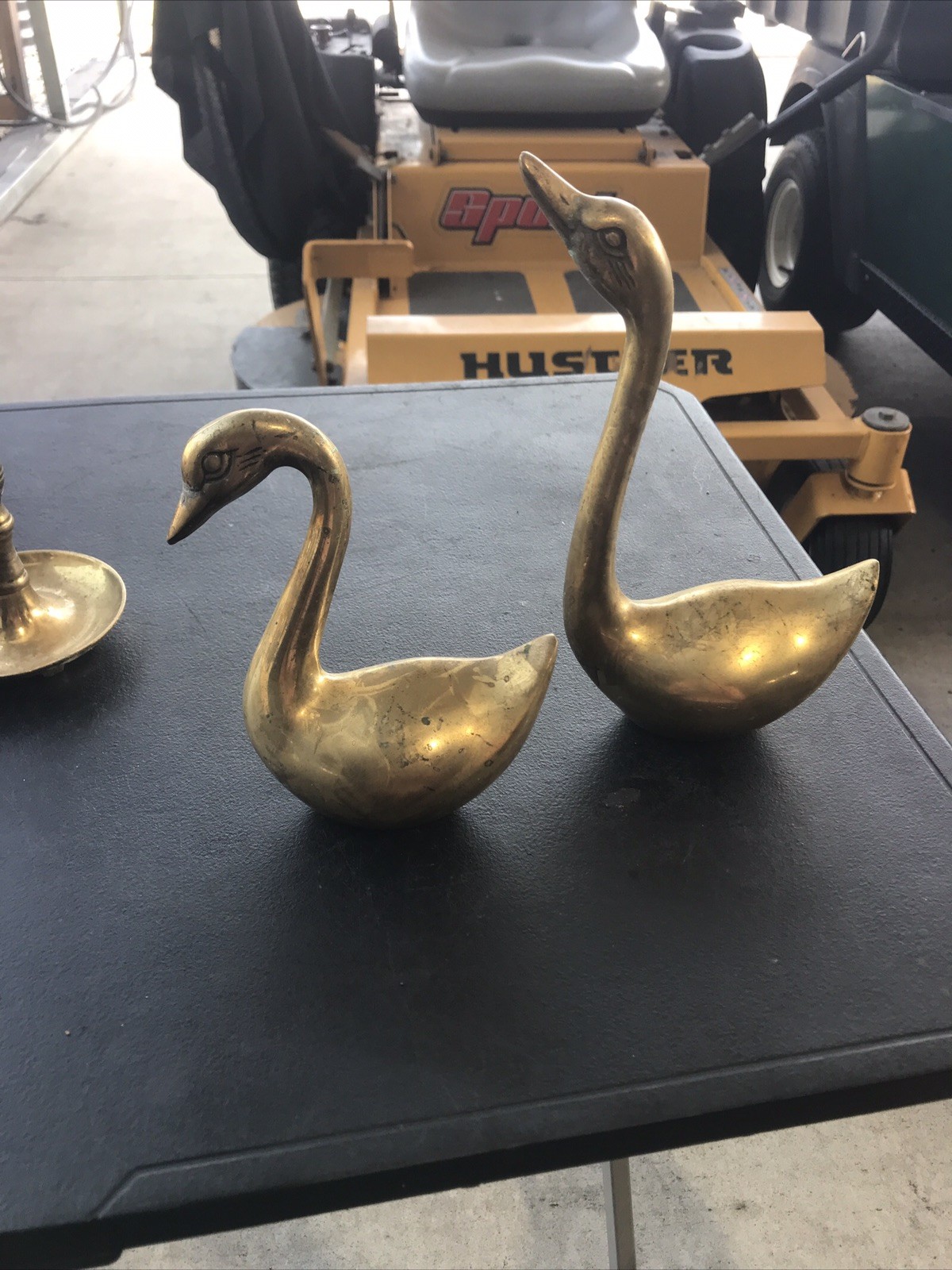 Vintage Brass Decorative  Swans Set (2)  9 And 6 Inches