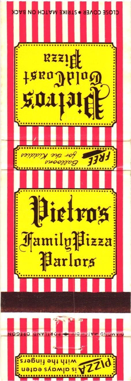Pietro\'s Family Pizza Parlors Portland OR Vintage Matchbook Cover 1960s-70s