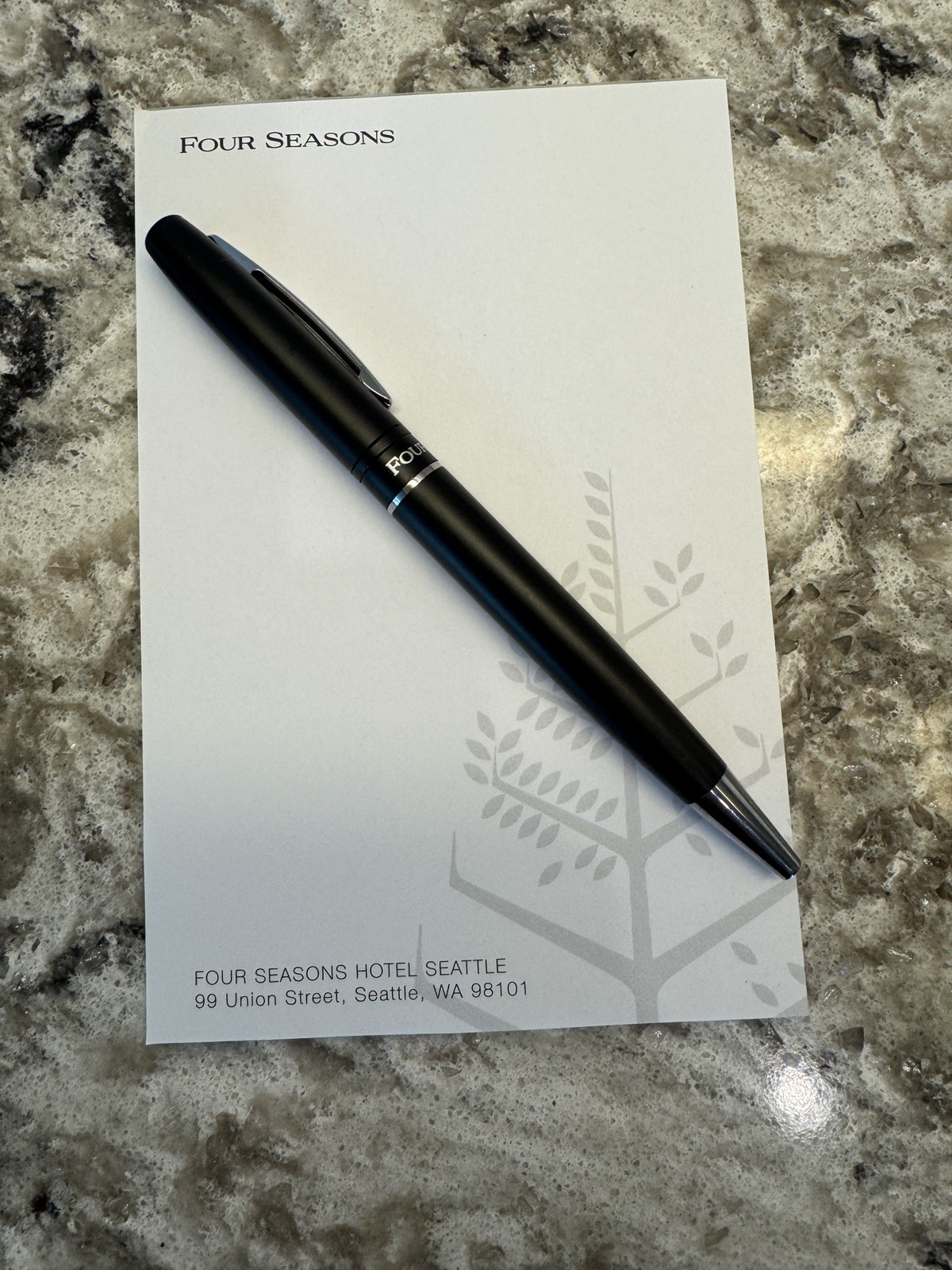 Four Seasons Seattle Luxury Hotel Notepad and Black Ballpoint Pen w/Logo
