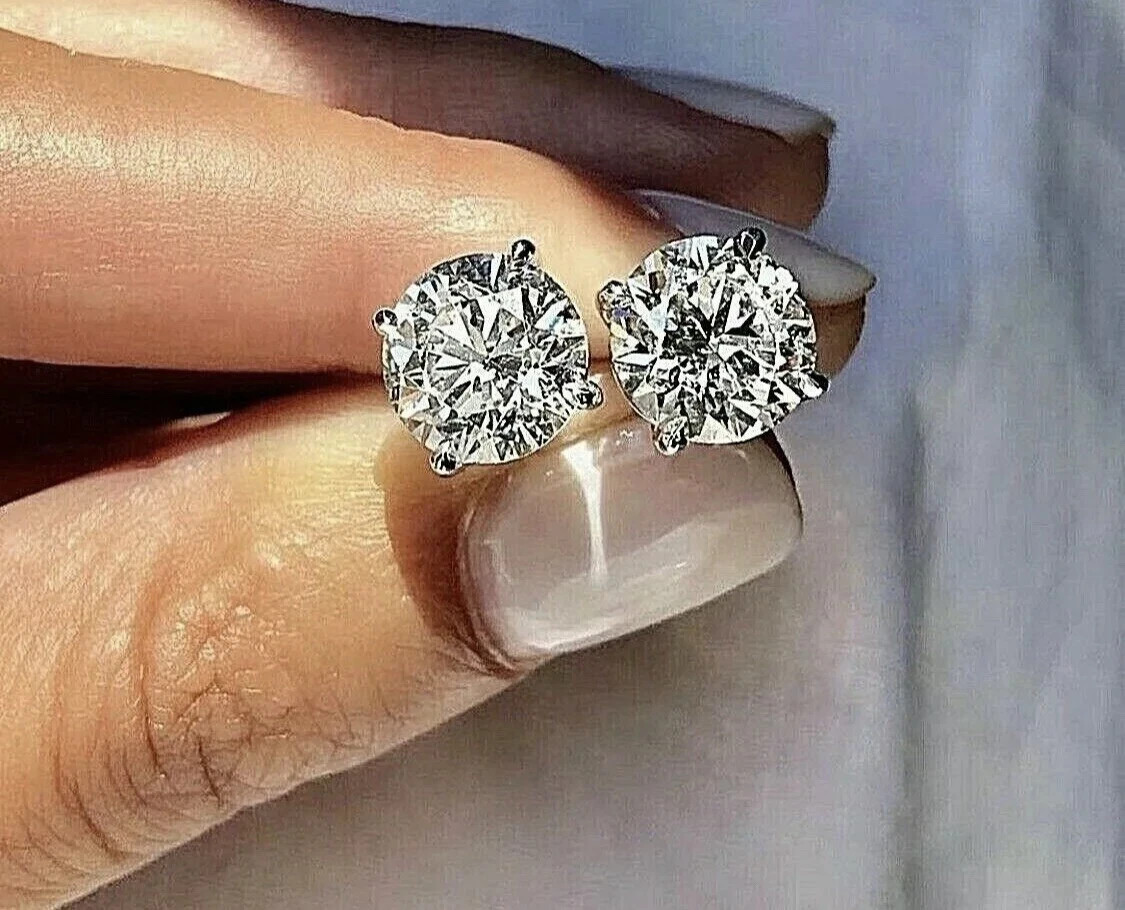 4 Ct Round Cut Moissanite FL/D Stud Earrings White Gold Plated 8mm Screw Back 4 Ct Round Cut Moissanite FL/D Stud Earrings White Gold Plated 8mm Screw Back