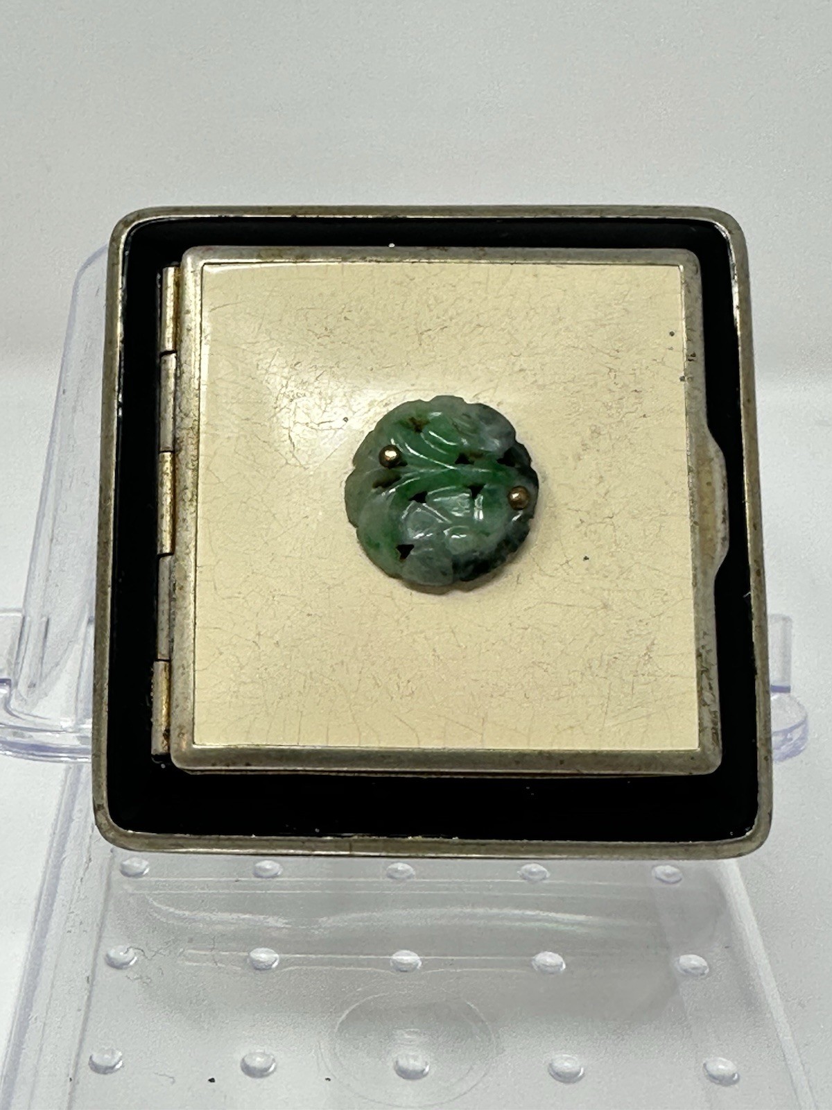 Vintage Art Deco Walter Lampl WL Double Powder Rouge Compact Carved Jade