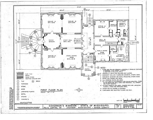 Photo:Jackson Mississippi Governors Mansion 1900s First Floor Plan HABS