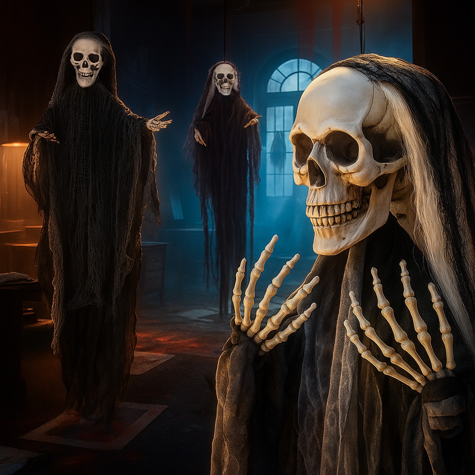3 PACK Hanging Halloween Skeleton Ghosts Decorations 3/4.6 FT for Best Halloween