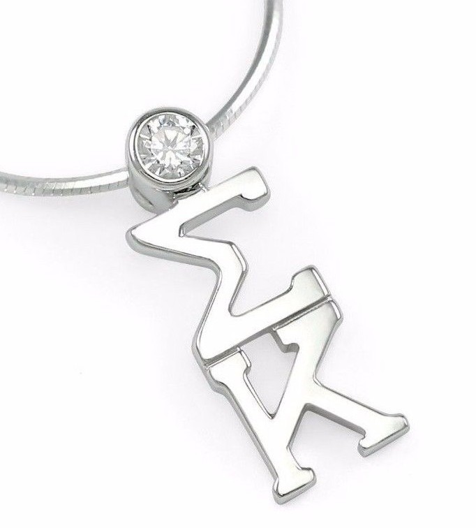 Sigma Kappa sterling silver lavaliere pendant with clear cz crystal