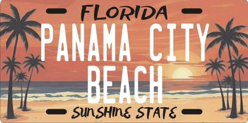 Panama City Beach PCB Florida Tropical Beach Aluminum License Plate