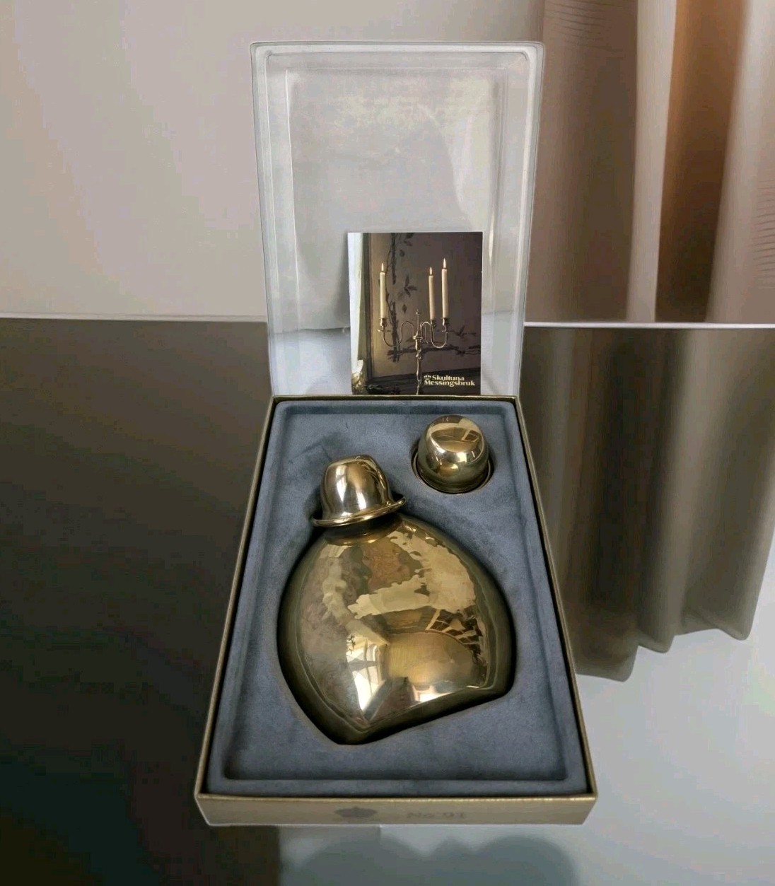 Skultuna Messingsbruk 1607 Brass Hip Flask No 91, Boxed Set, Sweden