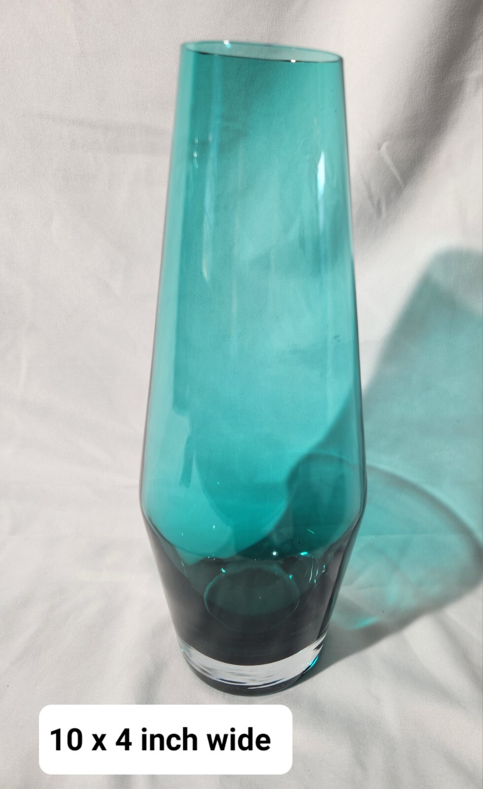 MCM RIIHIMAKI LASI OY Vase FINLAND Aqua Blue 10 in Art Glass Original Label Vtg