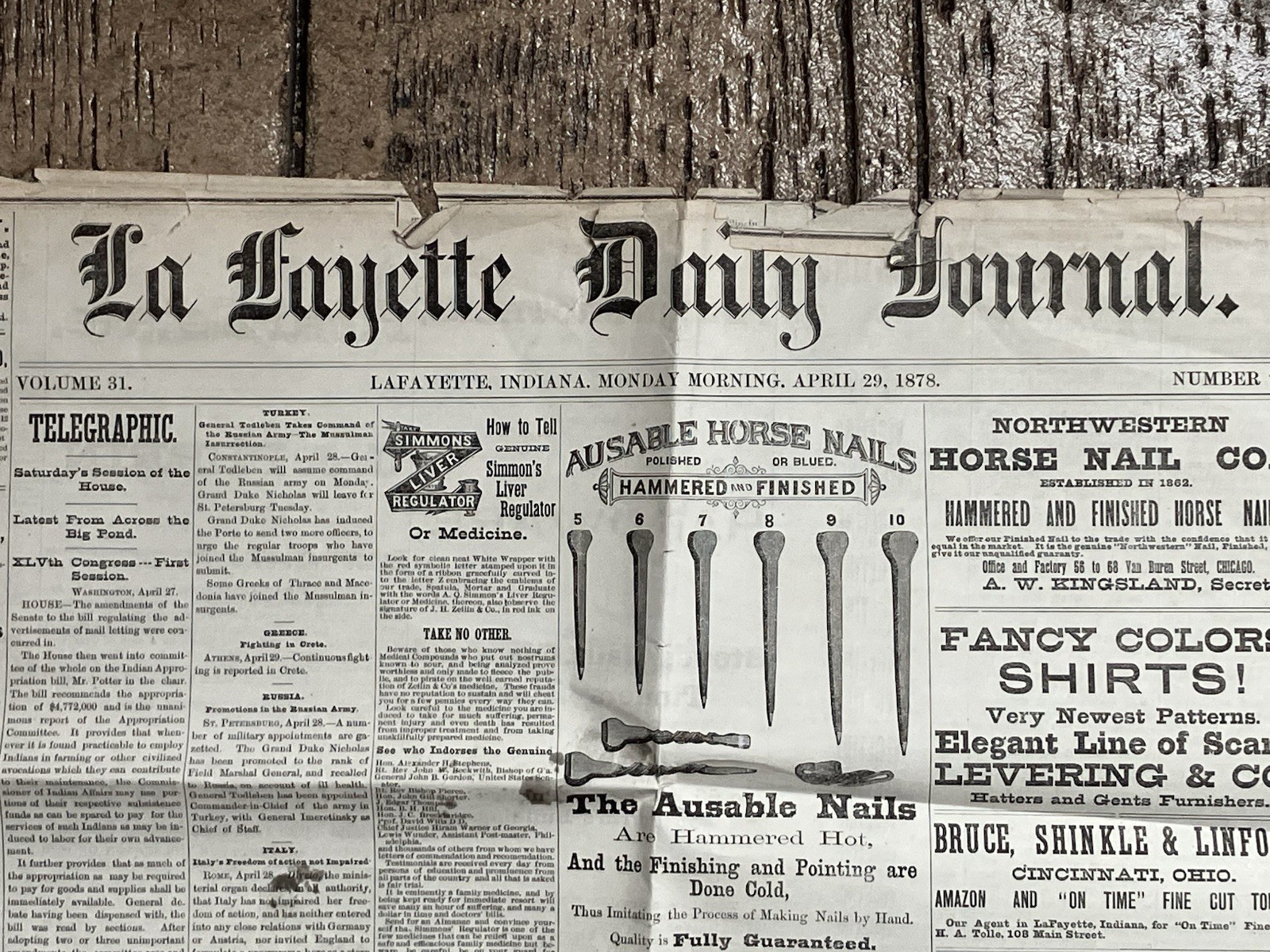 1878 - Vintage U.S. Newspaper - \