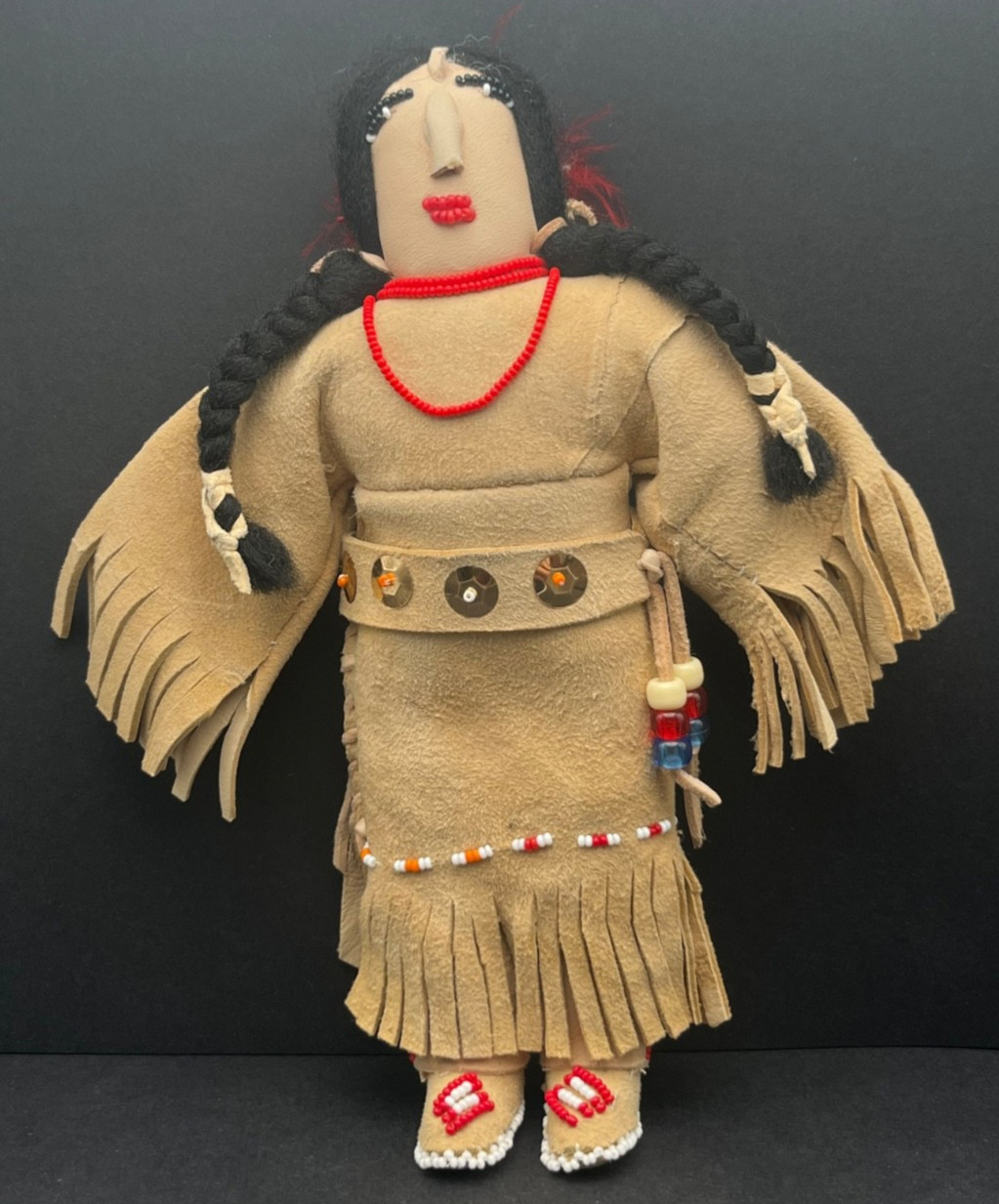 Vintage Shoshone Handmade Native American Indian Doll Beaded Leather Un- Signed