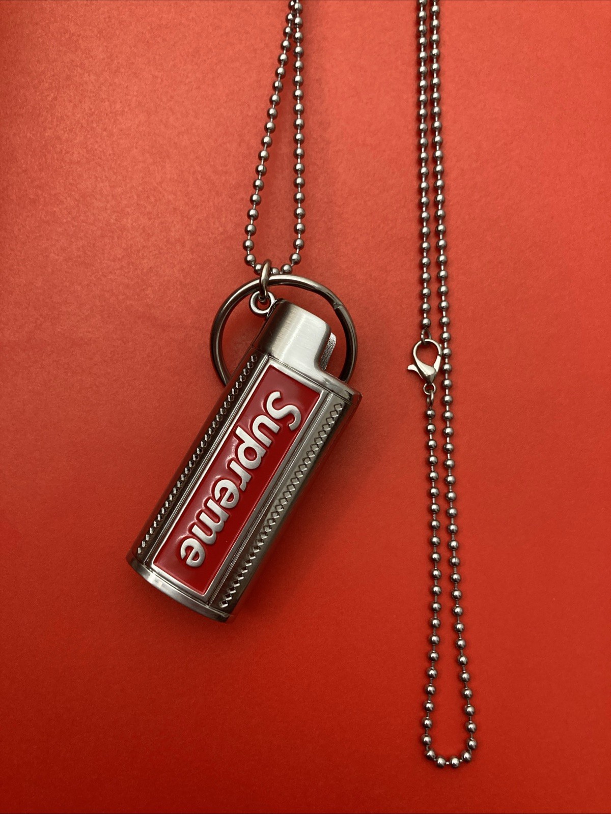 Supreme Metal Lighter Holster SS19 Logo Lighter Holder Silver Red - NEW