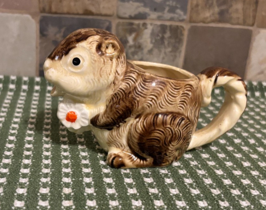 Vintage 1979 Enesco Japan Squirrel Ceramic Creamer Small Pitcher Anthropomorphic