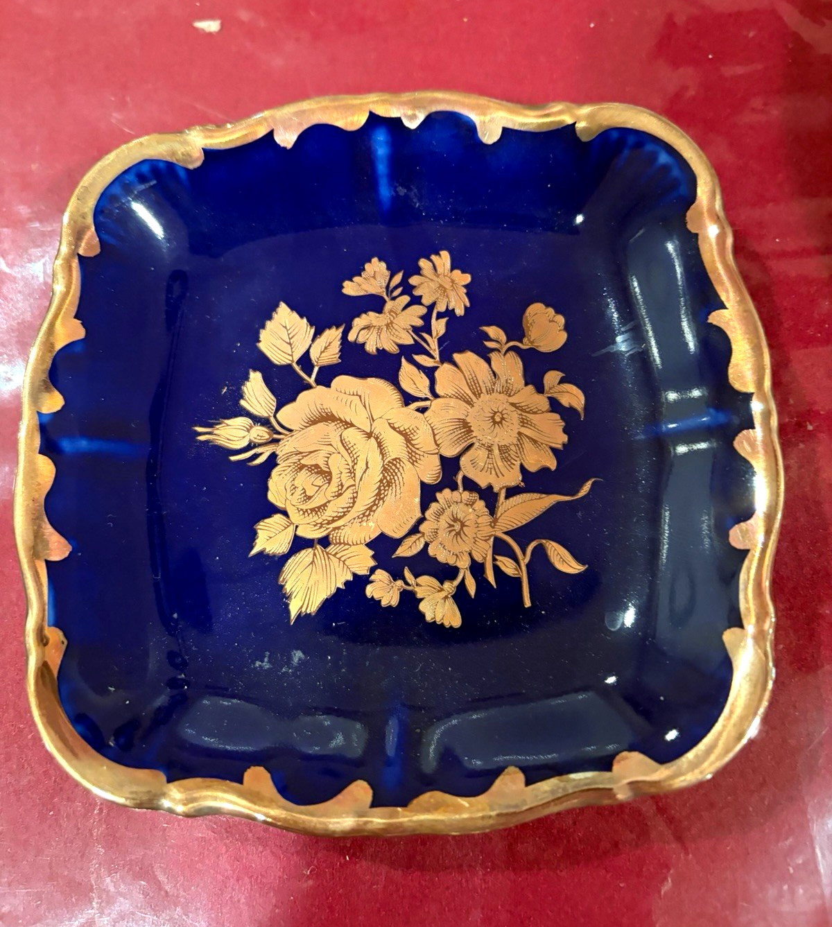 Royal Porzellan Bavaria KPM Echt Cobalt Blue Gold Floral Trinket Dish Germany 5