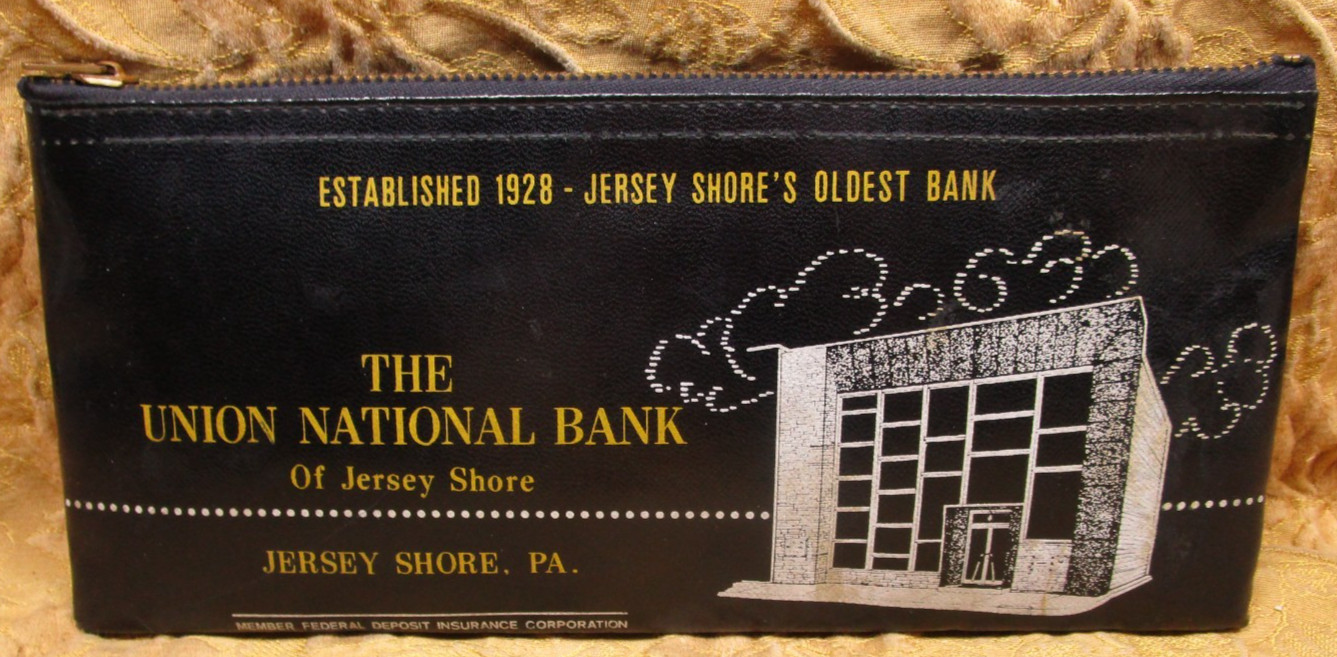 1960\'s Union National Bank zipper deposit/coin bag Jersey Shore, Pa