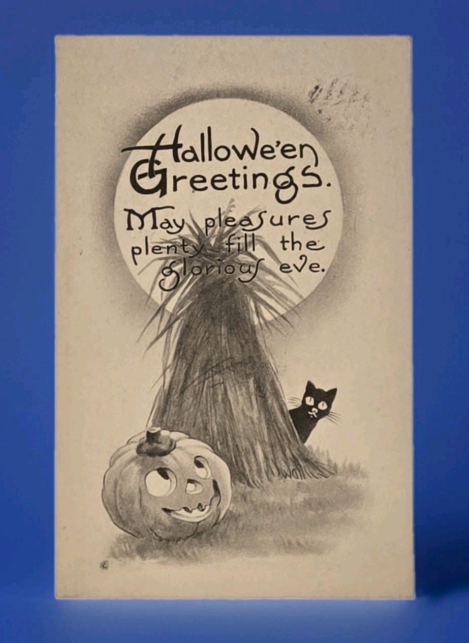 Rare A/S Wall Halloween Greetings Postcard JOL Black Cat Posted Oct. 31st 1913