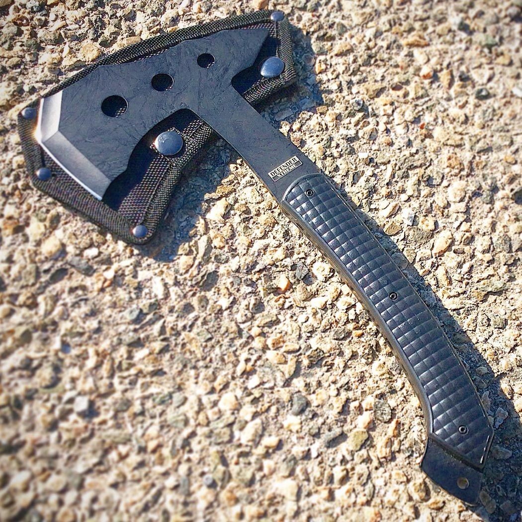 DEFENDER SOLID STAINLESS Heavy Grip Handle Camping Hatchet TACTICAL AXE & Sheath