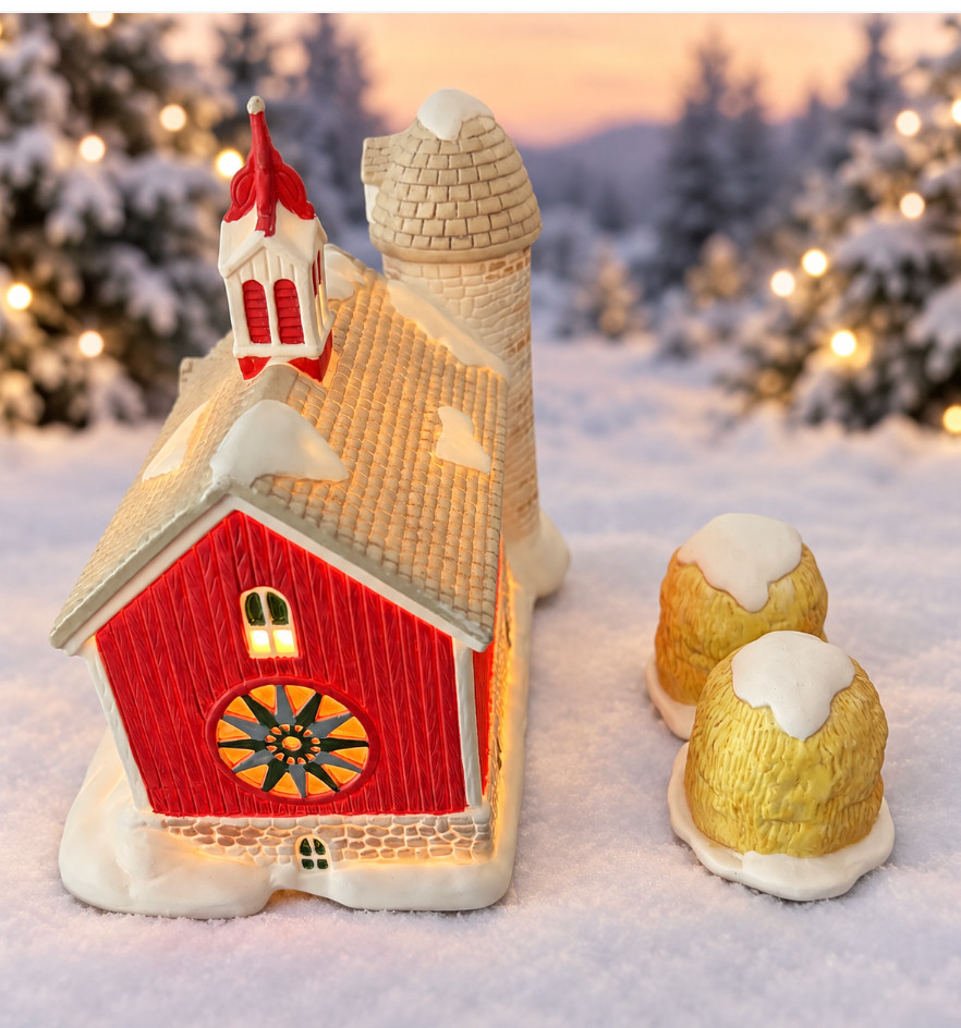 Vintage Country Memories Lighted Red Barn Silo Christmas Village 3 Pc Kmart