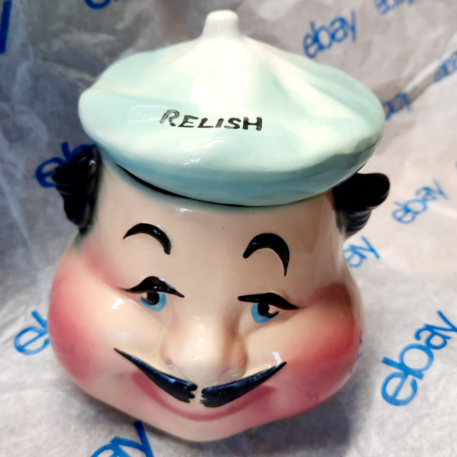 Vintage Whimsical Frenchman Face Ceramic Relish Holder 5.25