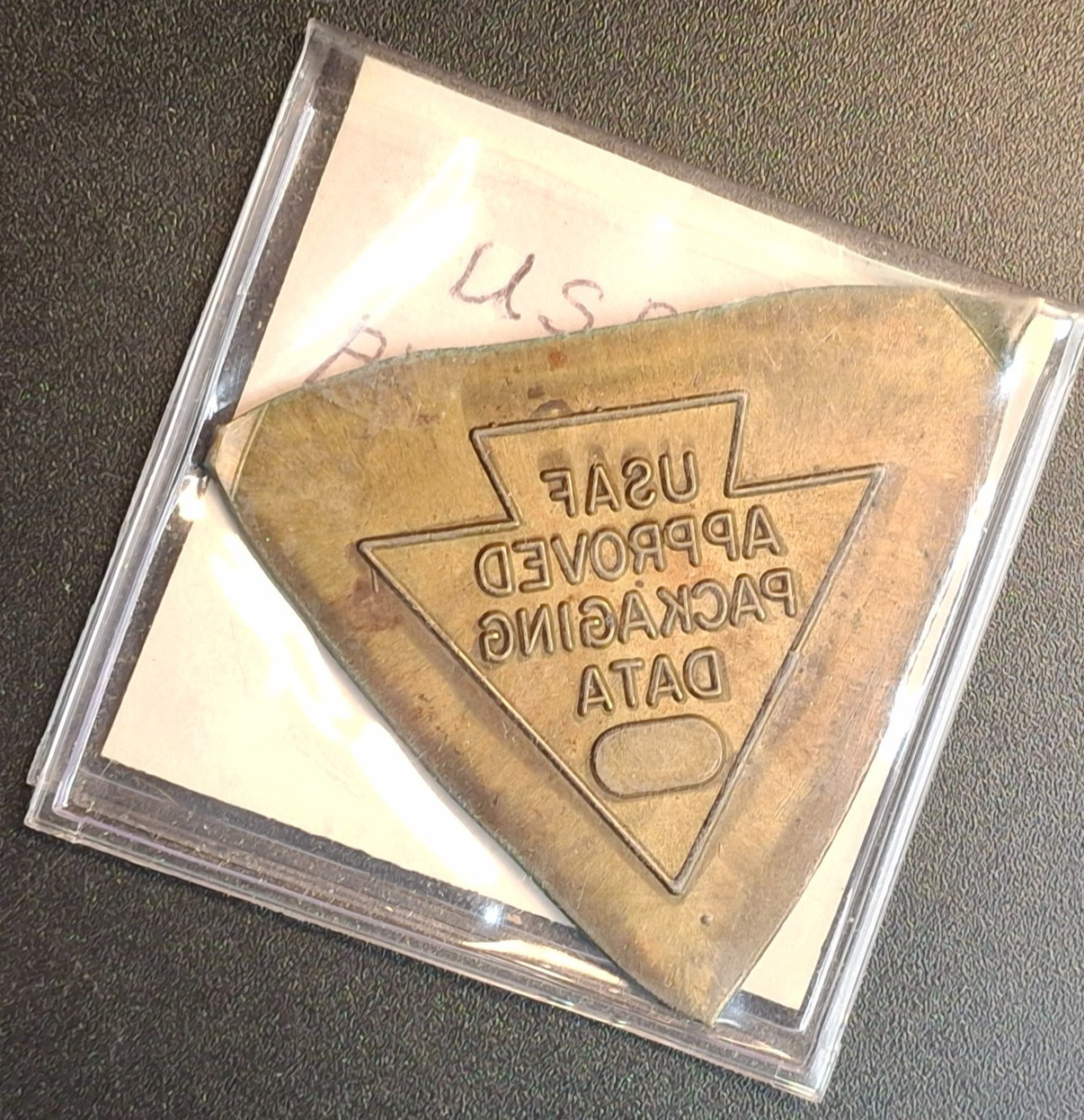 Vintage USAF Approved Packaging Data Bronze Tag 