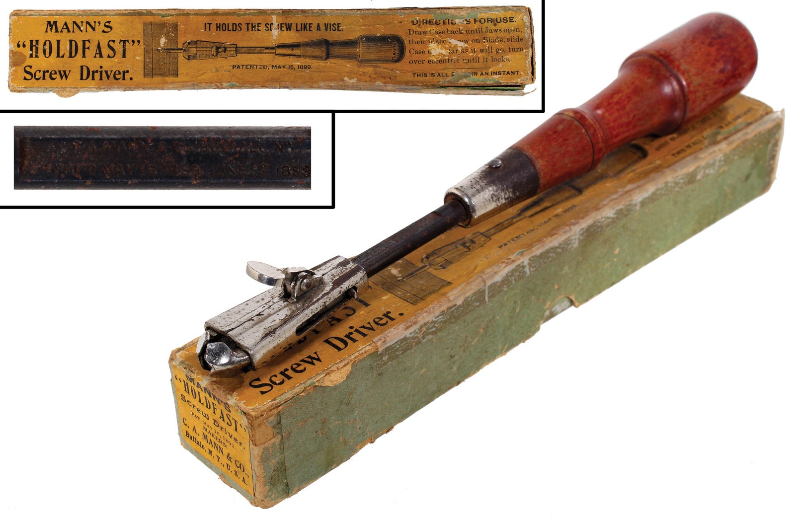 Early Patent Screw Holding Screwdriver - C.A. Mann & Co. Buffalo - Original Box