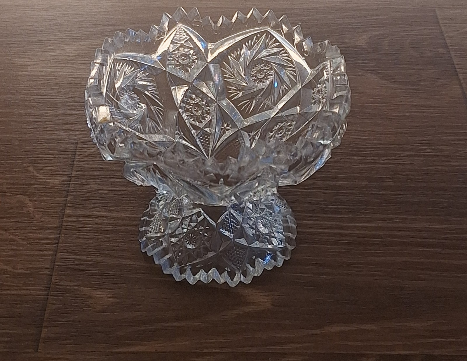 Vintage Imperial Glass Footed Compote Nu-Cut /Whirling Star Pattern 3.5