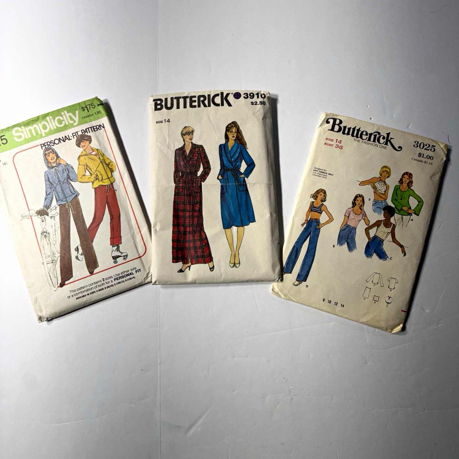 Simplicity 7715 & Butterick 3910 3025 Vintage Sewing Patterns Lot of 3