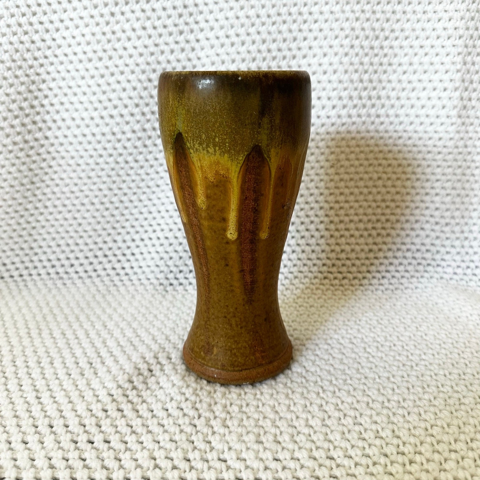 Brown Dripped Pottery Glazed Ceramic Vase Signed ASH \'09 Artisan Swirl