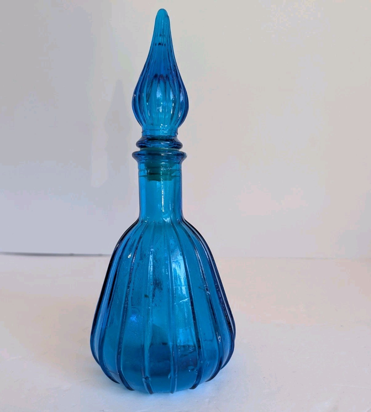 Blue Empoli Ribbed Genie Bottle Vintage Mid Century  