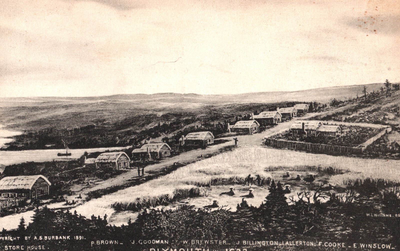 MA Plymouth Colony in 1622 - A.S. Burbank 1891 - Plymouth Massachusetts Postcard
