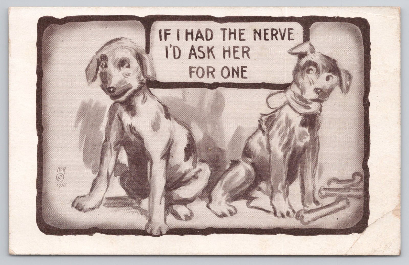 1910 Antique Comic Postcard Two Dogs Bones \